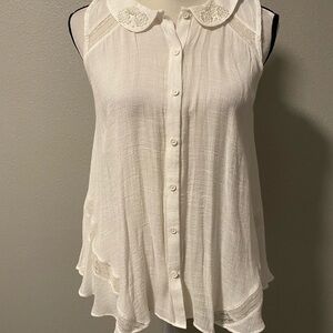 Lauren Conrad Size-S Sleeveless Silky Sheer Blouse w/Embroidery and Lace
